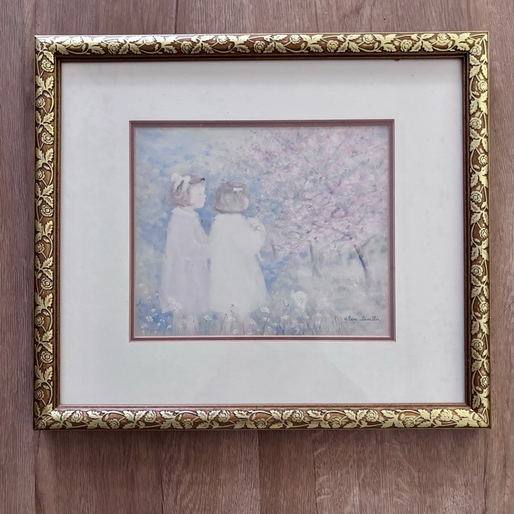 Helene Leveillee "In the Apple Orchard" Pastel Artwork Print Gold Frame‎ W/Glass